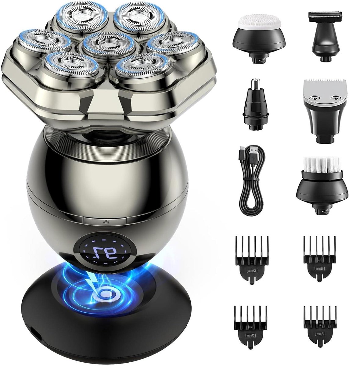 Elektrisch Scheerapparaat - Baardtrimmer - Glad Scheren - 7D Drijvende Koppen - 6-in-1 Set - Zwart
