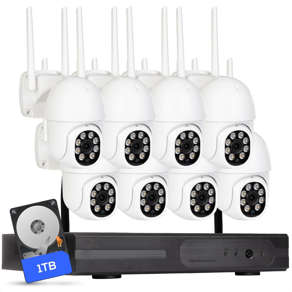 Teceye PTZ Beveiligingscamera Buiten met Recorder - Draadloze Buitencamera - 8 Camera - 1TB Opslag