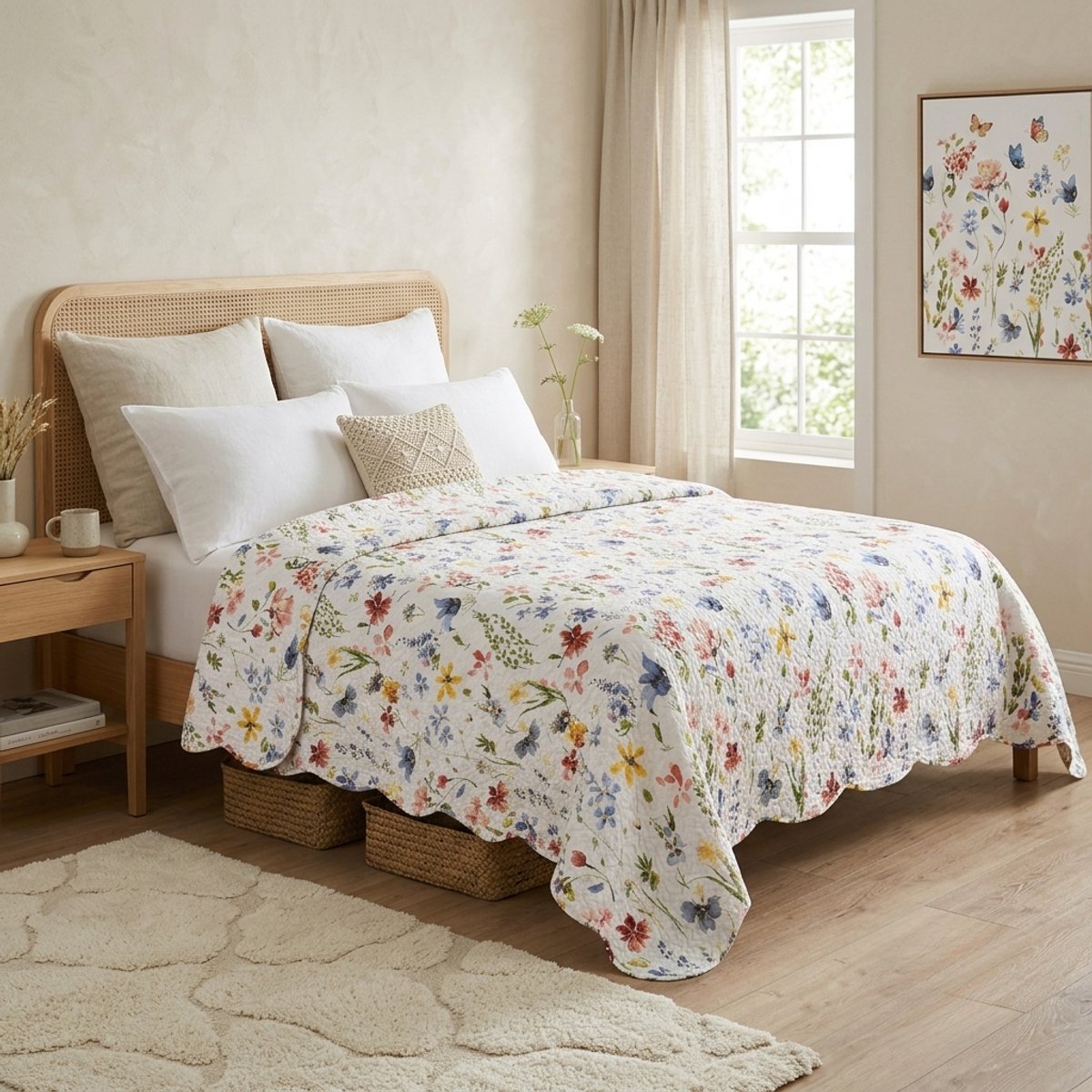 TRANKIELO® - Bedsprei met Bloemenpatroon - Gewatteerd - 220 x 240 cm - Duurzaam en Stijlvol