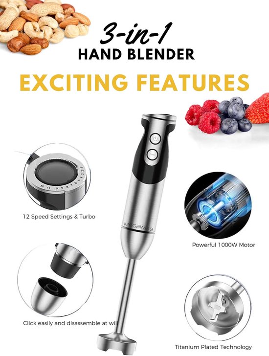 Hand Blender - Staafmixer Keuken - Gladde Sauzen Maken - 12 Snelheden Turbofunctie - 800 Watt Vermogen - Zwart — afbeelding 2