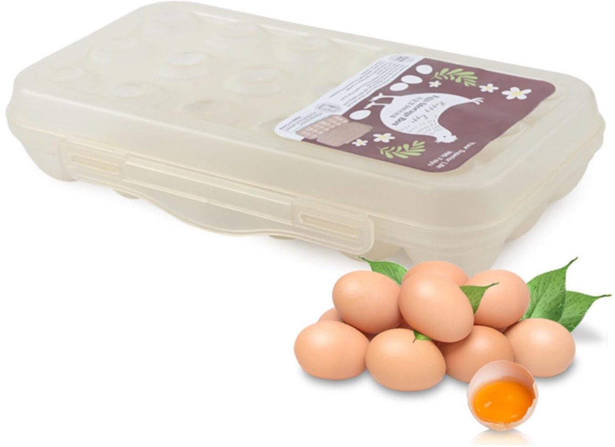 Eierdoos met Deksel voor Koelkast, Opbergbak voor 18 Eieren, Stapelbare Eierhouder van Stevig Plastic, Vershoudbox