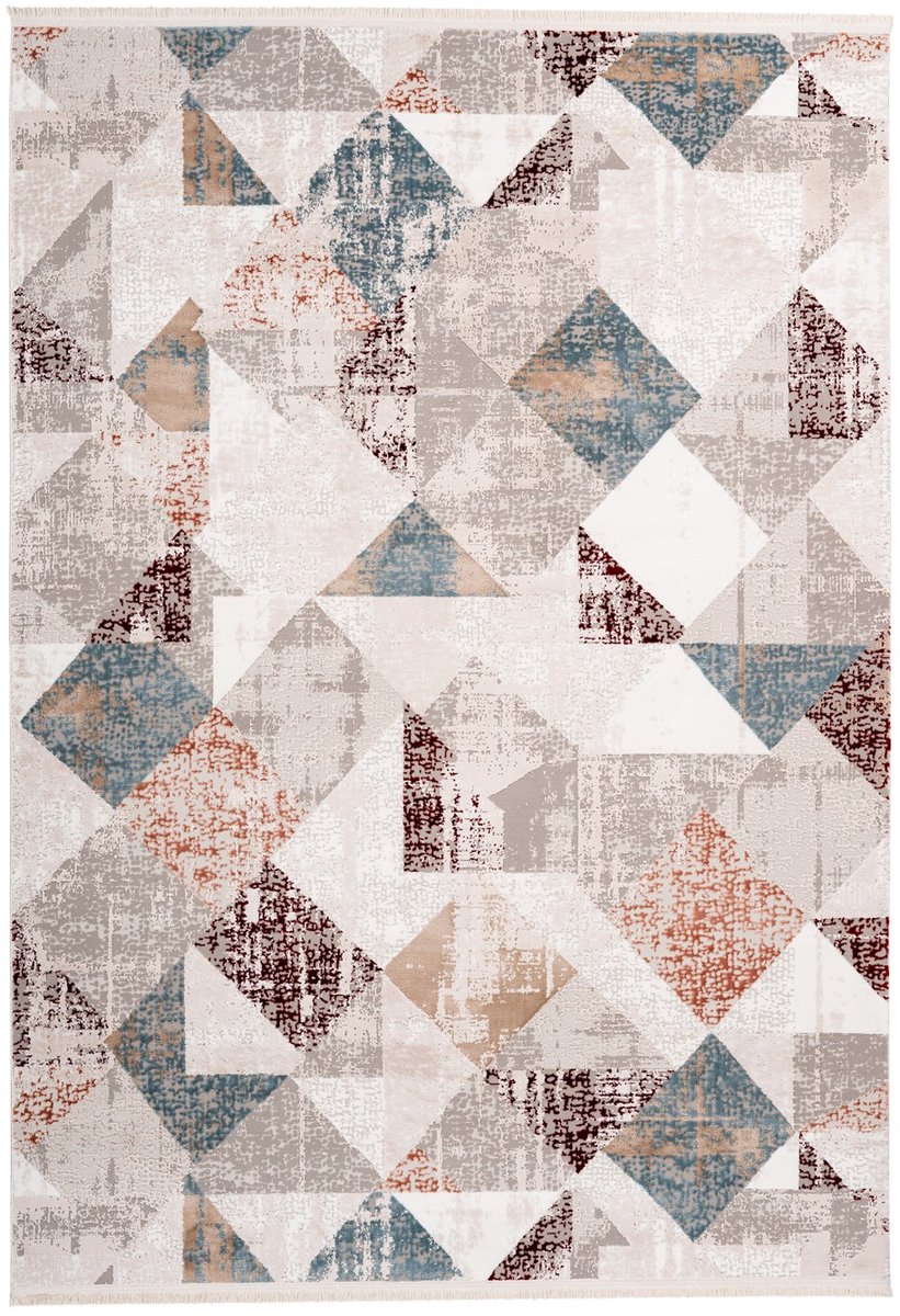 Padiro laagpolig vloerkleed 120 x 180 cm - grijs / zalmroze - vintage-design - met franjes - geschikt voor vloerverwarming - van polyester