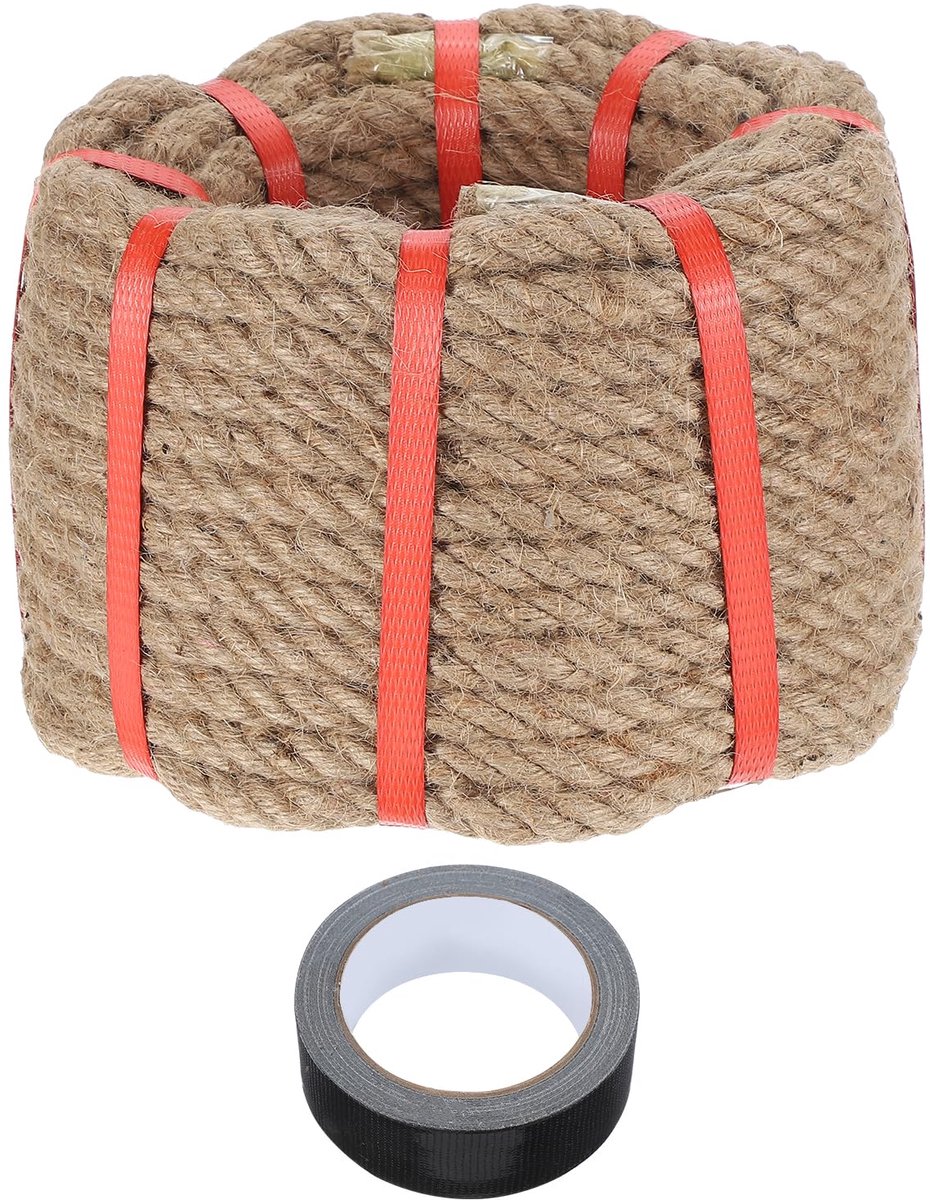 Touw 0,55 inch x 75 voet dik, natuurlijk gevlochten met zwarte band voor handwerk, brugleuningen, touwtrekken, schommels, landschapsarchitectuur
