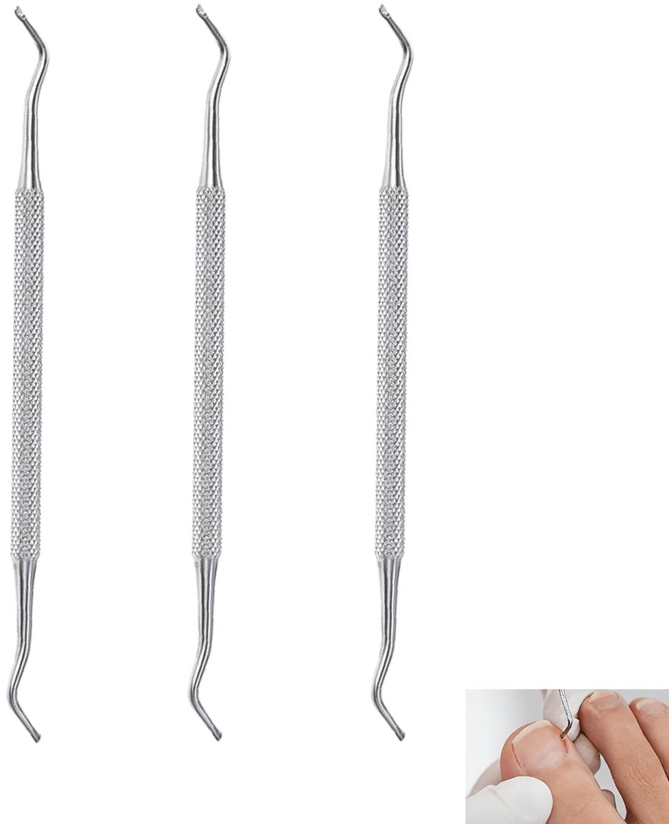3-delige set nagelriemschaar, nagellifter, rechte nagelriemschaar voor ingegroeide nagels, professionele dubbelzijdige nagelriemschaar van roestvrij staal, pedicure-gereedschap voor reiniging onder de