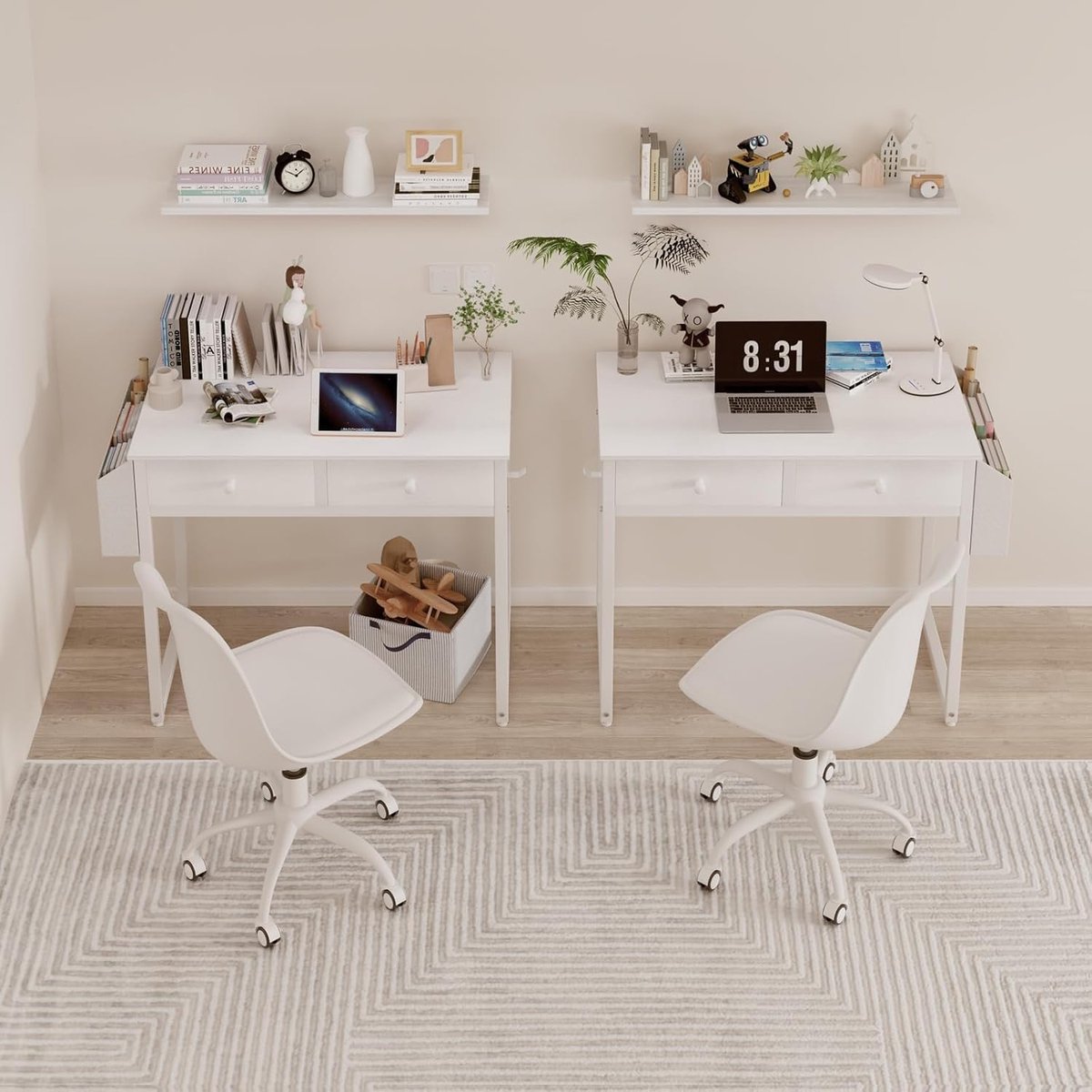 Computerbureau met laden - Schrijftafel thuis - Thuiswerken Organiseren - Compact ontwerp - 80 cm breed - Wit thumbnail 5