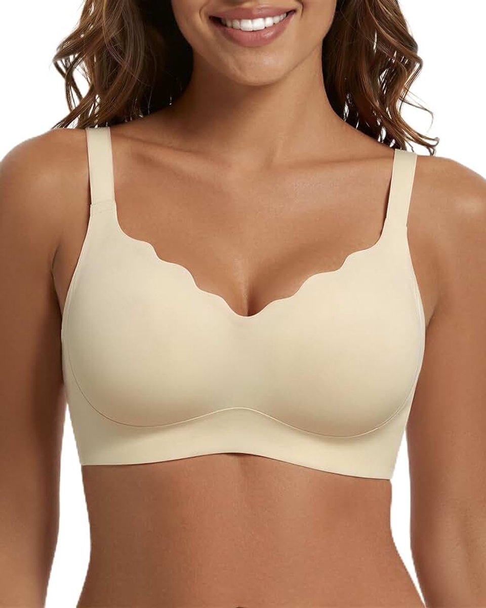 Beha voor dames, zonder beugel, naadloze V-hals, golvende randen, push-up-beha, zacht, ademend, naadloze bustier met beha-verlenging