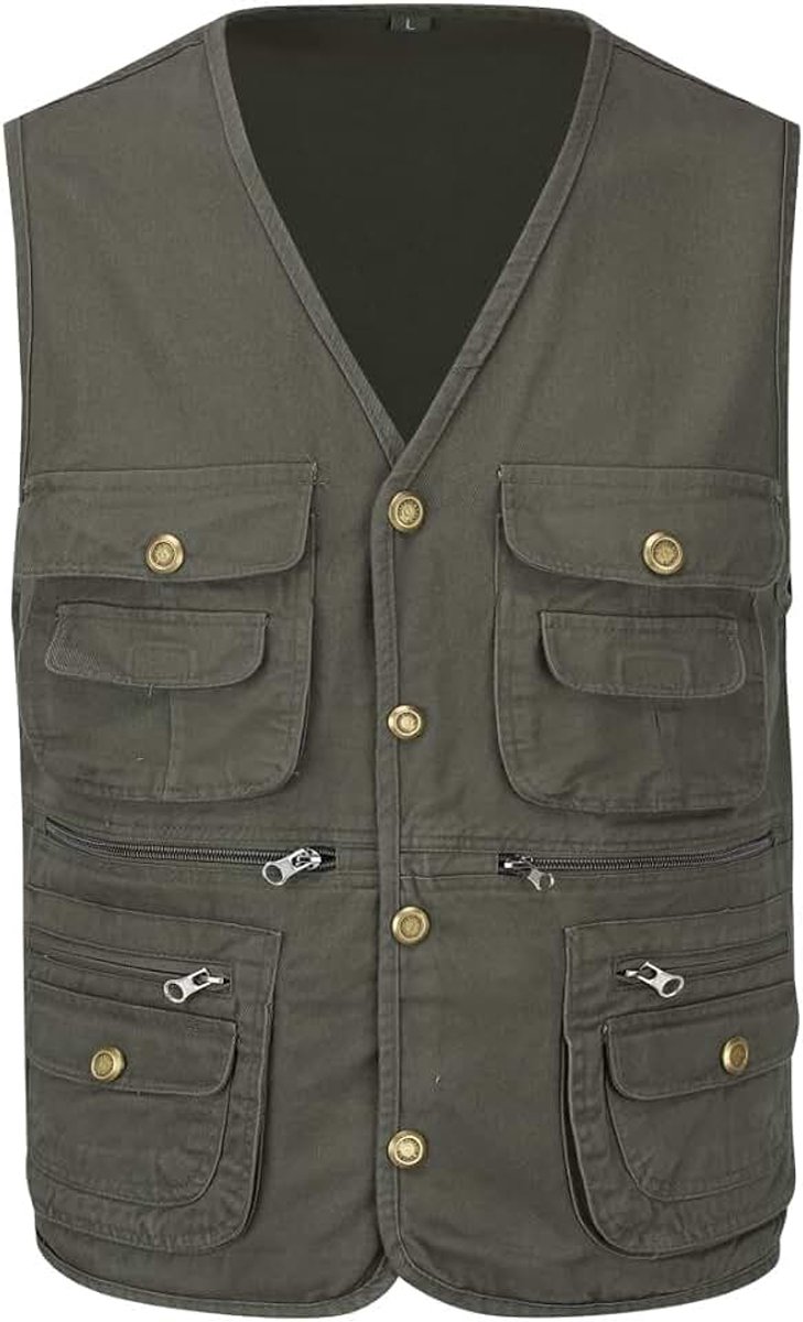 Mannen Multi Pocket Gilet Outdoor Vissen Vest Katoen Fotografie Jacht Safari Vest Utility Mouwloze Jas