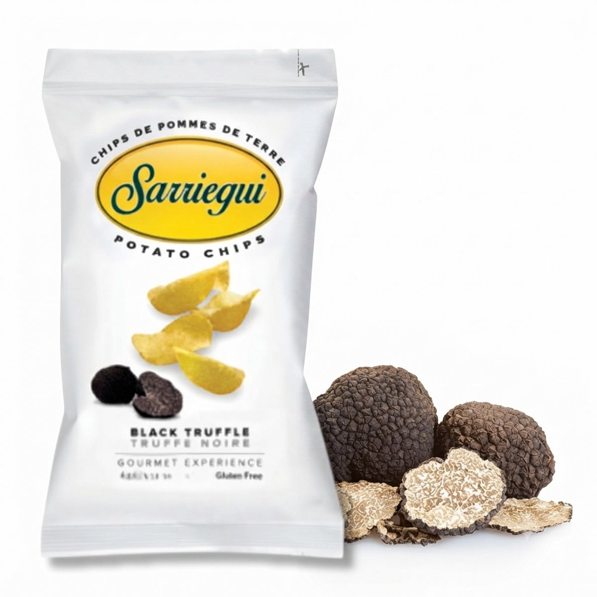 Sarriegui Zwarte Truffel Chips 5 x 40 g - Fijne Aardappelchips met Zwarte Truffel & Olijfolie | Handgemaakt, Glutenvrij, Gourmet Krokante Premium Snack Met Kajal Sticker