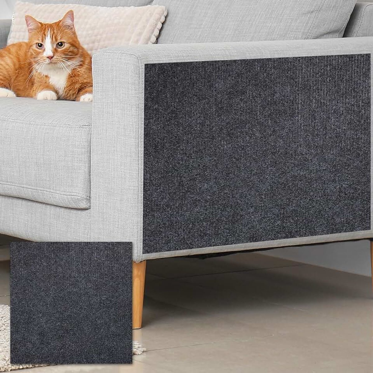 Zelfklevende krabmat voor katten, 1 rol, 60 x 60 cm, bankbescherming tegen kattenklauwen om zelf voor bank, muren, deuren, krabtapijt, donkergrijs