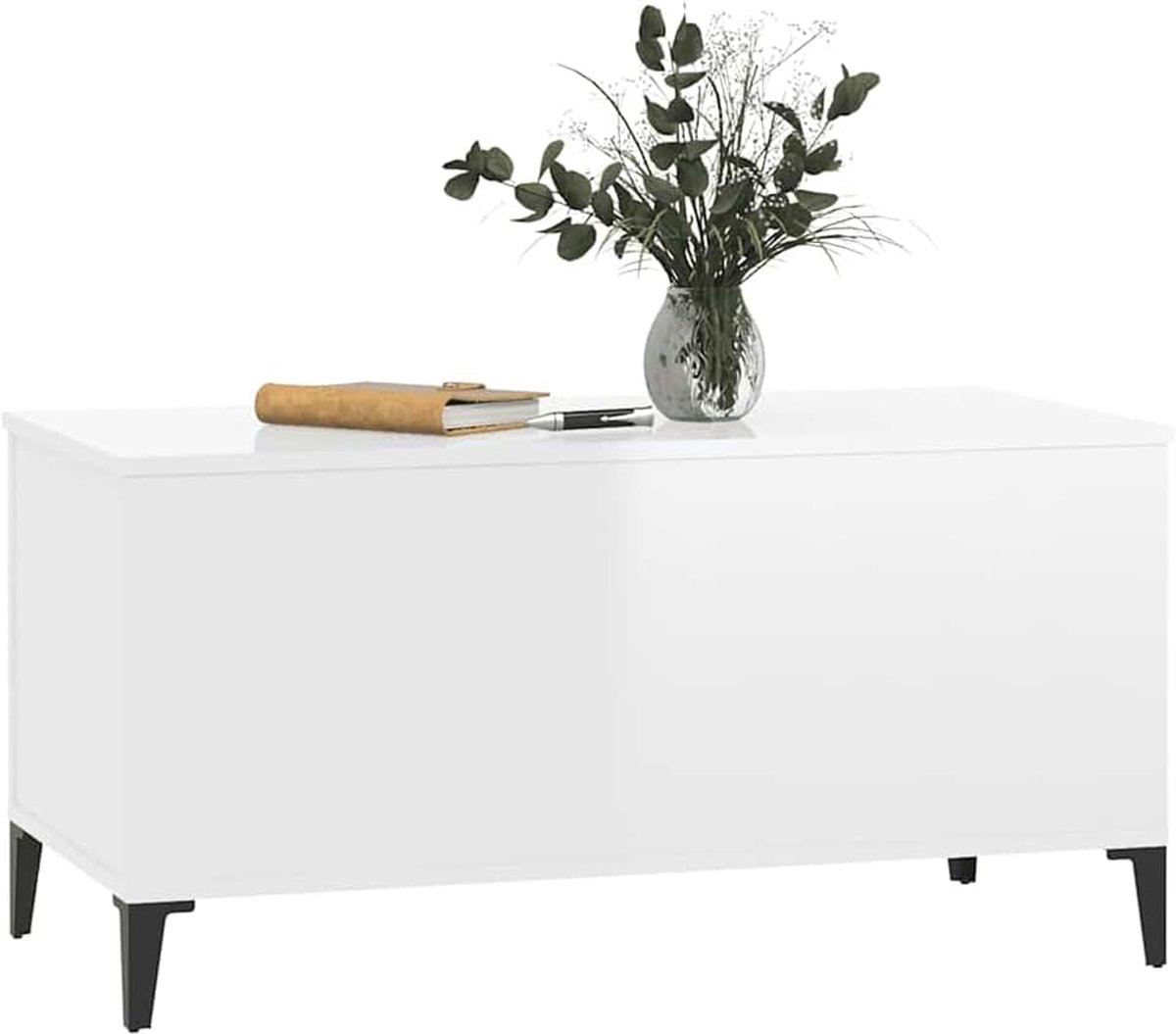 Eettafel, in hoogte verstelbaar, met opbergruimte, hoogglans wit, hout, metaal, 90 x 44,5 x 45 cm, woonkamertafel voor werk, eten en decoratie, tafels en koffietafels