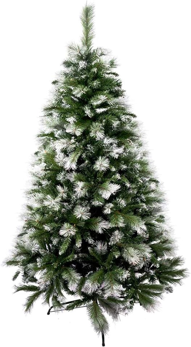 Kunstkerstboom extra gevuld met gecombineerde dubbele bladeren 150-240cm met metalen standaard (Besneeuwd, 180cm 690Tips)