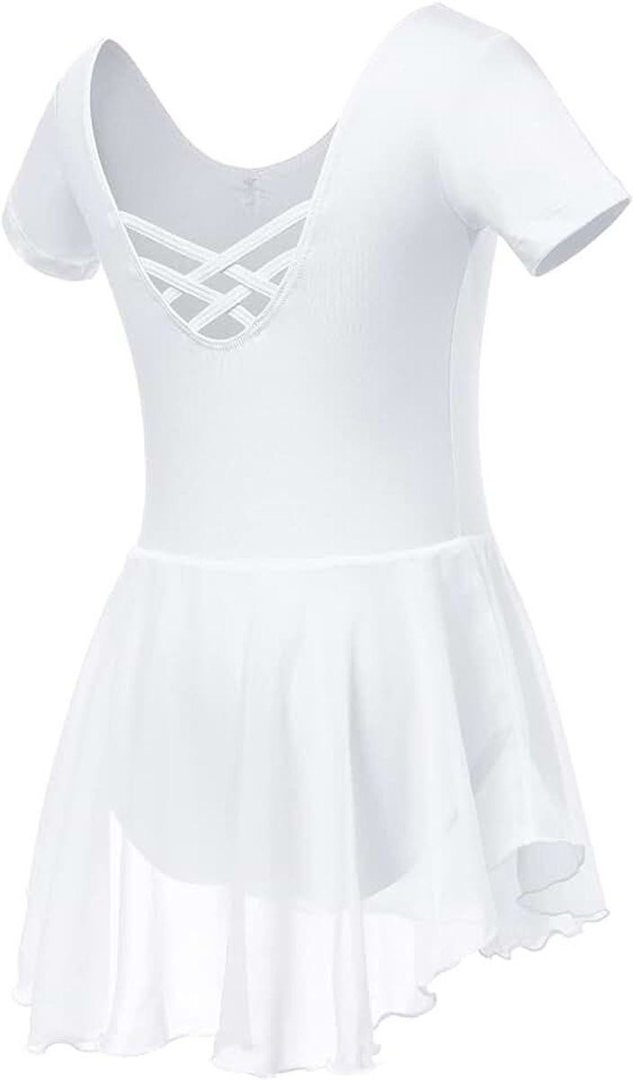 Balletpakje voor meisjes, met rok, katoen, korte mouwen, peuter, dansoutfit, gekruiste rug, balletjurk, 3-11 jaar