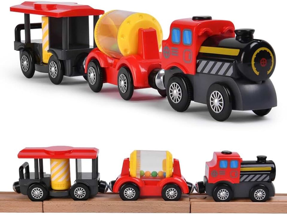 Trein met Magnetische Verbinding - Elektrische, Batterijaangedreven Speelgoed voor Kinderen, Cadeaus voor Jongens en Meisjes, 3+ jaar, Rood