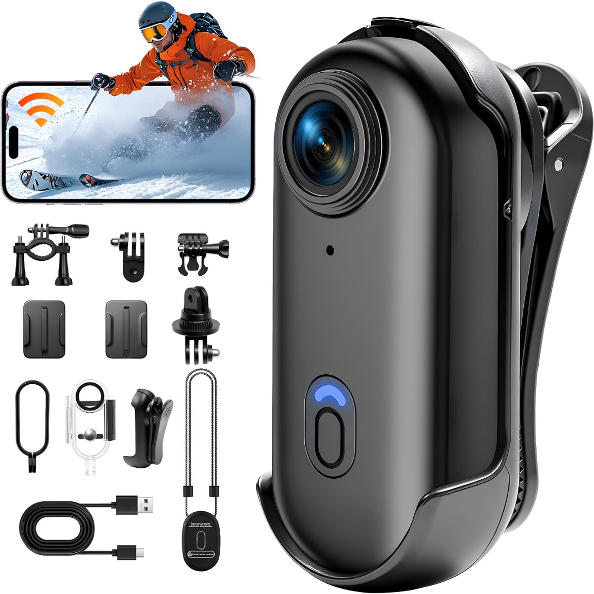 NIVA® Bodycam - 150° Groothoeklens - Mini Action Camera - Mini Bodycam - Zwart - 16cm x 11cm x 6cm