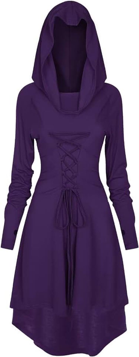 Jurk, voor dames, middeleeuwse kleding, halloweenkostuum, renaissance, met capuchon, carnaval