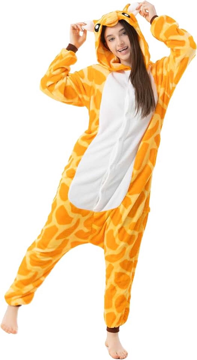 1744 - Giraffe kostuum onesie/jumpsuit eendelige body voor volwassenen dames heren als pyjama of pyjama unisex - veel verschillende dieren