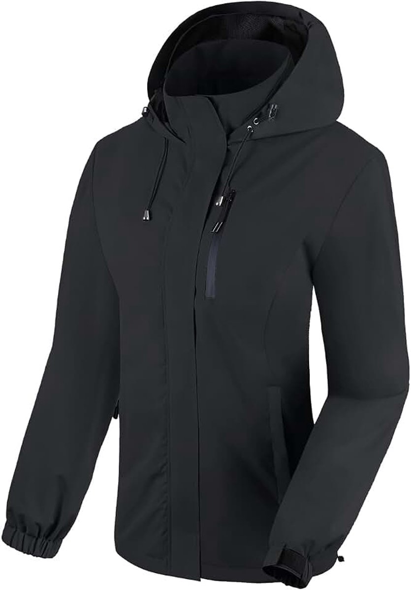 Regenjas voor dames, waterdicht, ademend, wandeljas, windbreaker, licht, outdoor jas, mesh gevoerd, fietsjas met capuchon