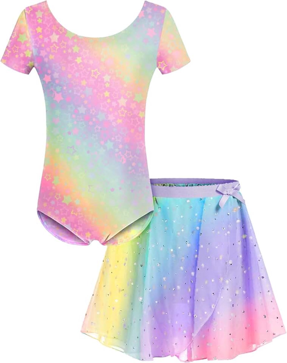 Balletkleding voor meisjes, balletjurk, kinderen, dansbody, korte mouwen, lange mouwen, balletshirt, dansjurk van katoen met chiffon rok, tutu