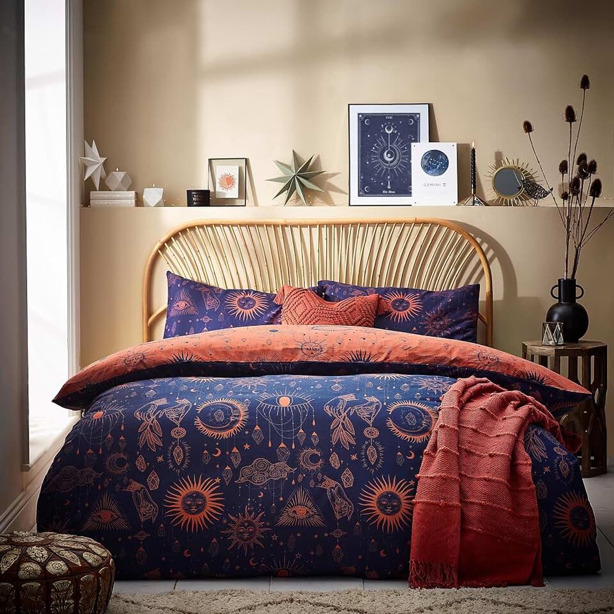 Dekbedovertrekset, katoen, polyester, brons/marineblauw, CONSTEL/D02/BNV