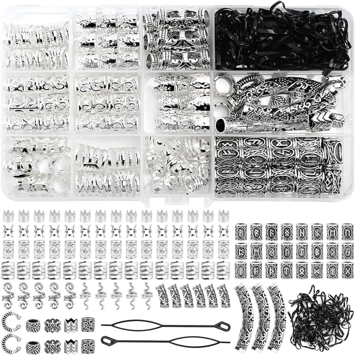 Kralen Viking Haarkralen 219 Stuks Baardkralen Sieraden Haarsieraden Baardsieraden Runenkralen Baardkralen Viking voor Haar Baardsieraden DIY Kettinghanger