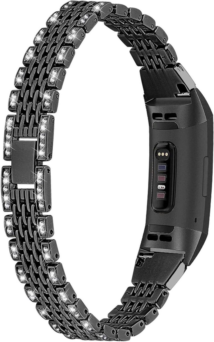 Metalen Horlogeband - Vervangende Band Armband - Smartwatch Personaliseren - Met Strass Versierd - Verstelbaar - Zilverkleurig