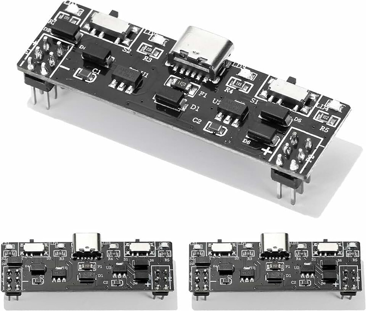 3pcs Breadboard-voedingsmodule met 3,3V/4,8V Dubbele Schakelaar en USB-C-poorten, Geschikt voor Arduino, Raspberry Pi en doe-het-zelf-elektronicaprojecten