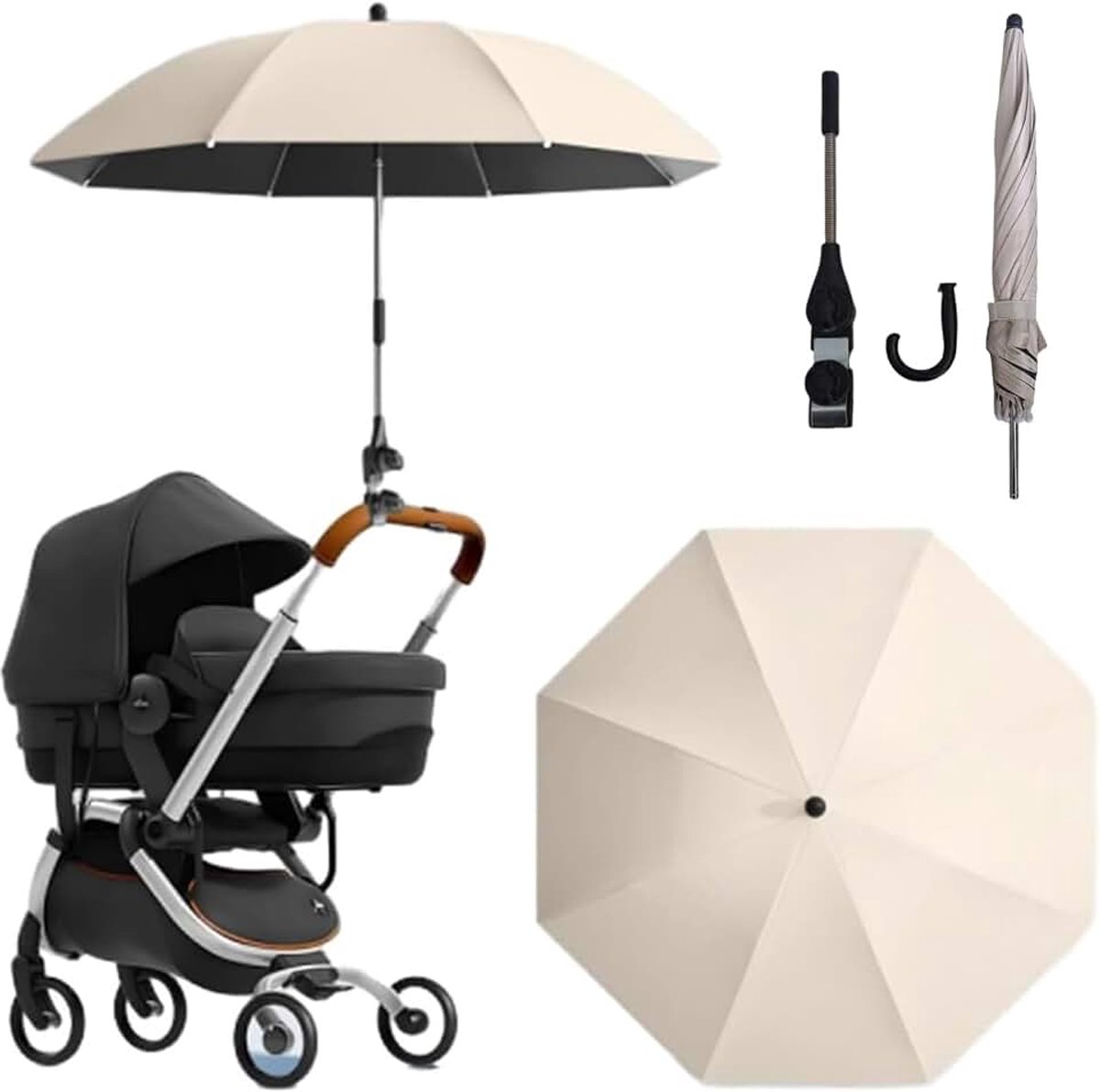 Parasol voor kinderwagen, parasol, zonwering, scherm, universeel, voor kinderwagens en buggy's, met verstelbare universele klem, uv-stralen, schaduw