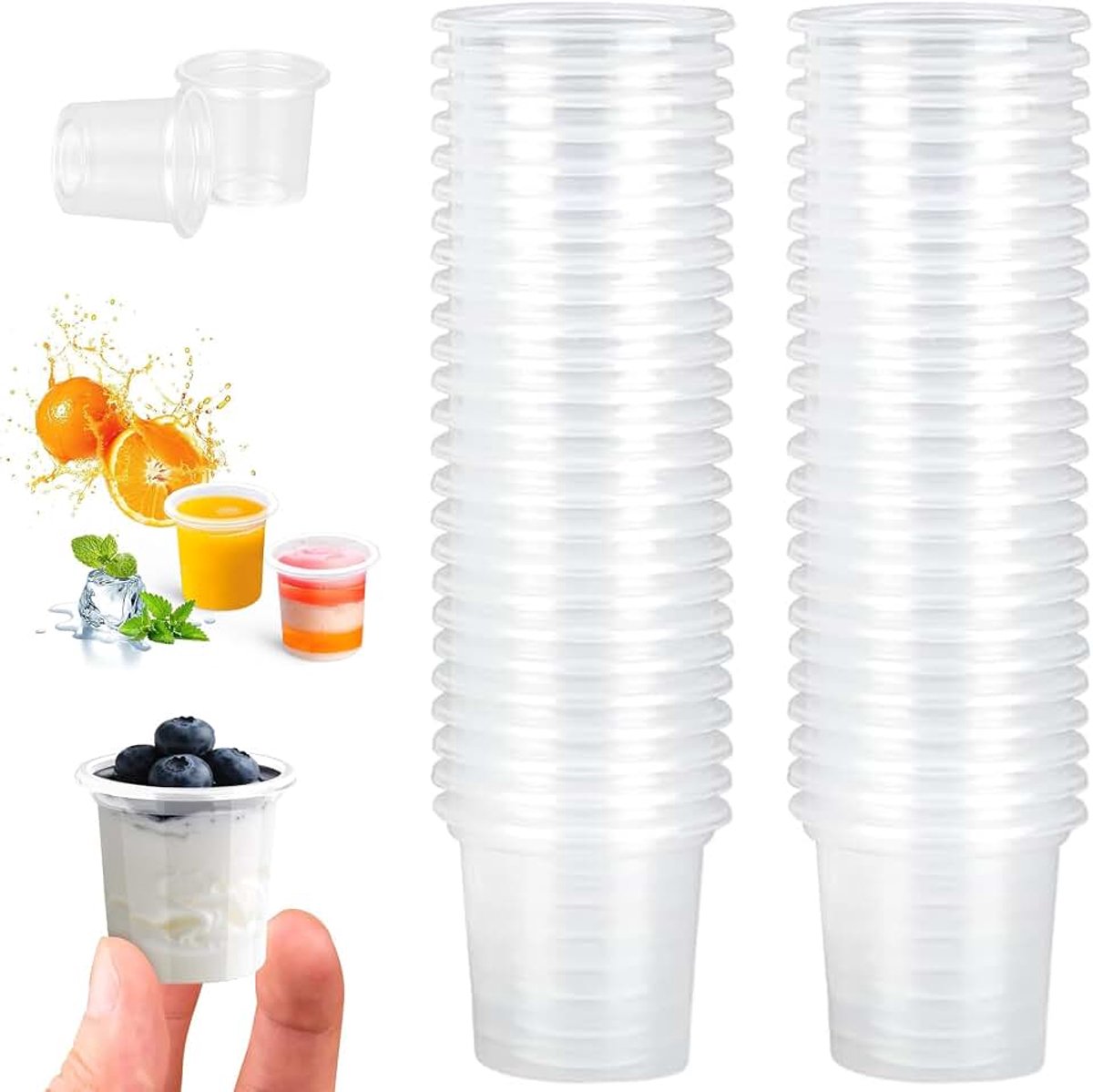 Shotglaasjes Plastic 2cl/20ml, 100 stukjes Herbruikbare shotglaasjes Plastic bekers, Pin plastic drinkbekers, Wegwerpshotglaasjes voor vieringen en feesten