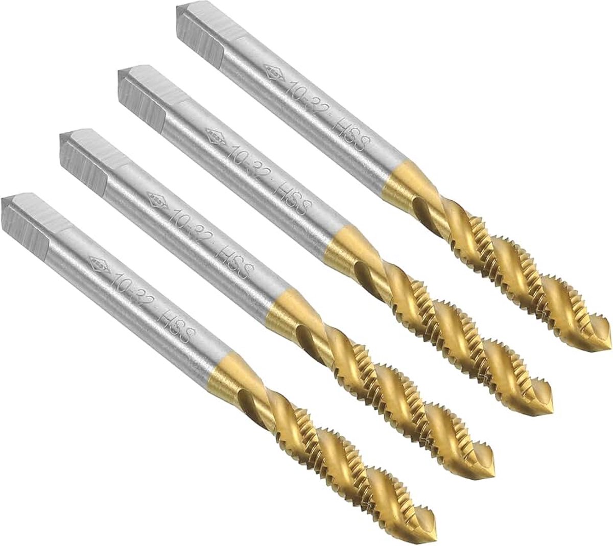 4 stuks spiraalgroef-schroefdraadtappen, 10-32 UNF H2 schroefdraadboren, titanium gecoat 6542 snelstaal machine-schroefdraadgereedschap voor mechanische reparatie