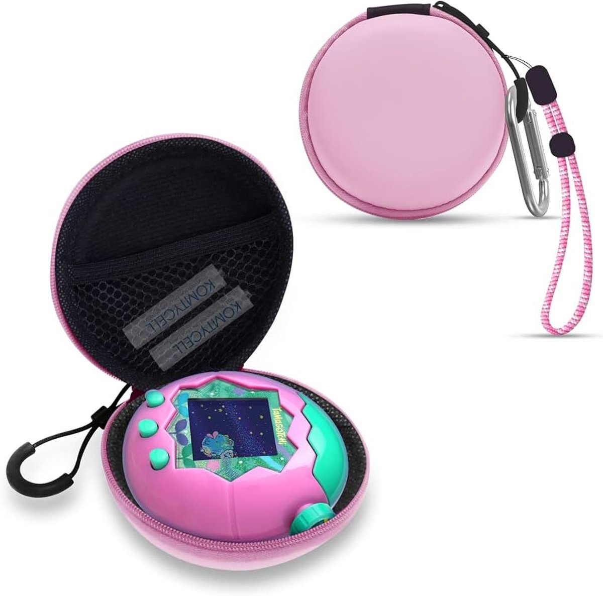 Beschermingsset voor Tamagotchi Paradise - harde schaal van Eva, sleutelkoord en halsband. Schokbestendig, stofdicht, met betrouwbare bescherming, compact, gemakkelijk te dragen, perfect passend (roze