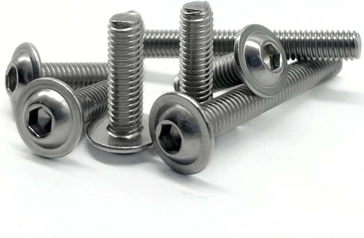 (5 stuks) lenskopschroeven met flens en binnenzeskant ISO 7380-2 platkopschroeven met flens/bund roestvrij staal V2A A2 (5, M10x30)