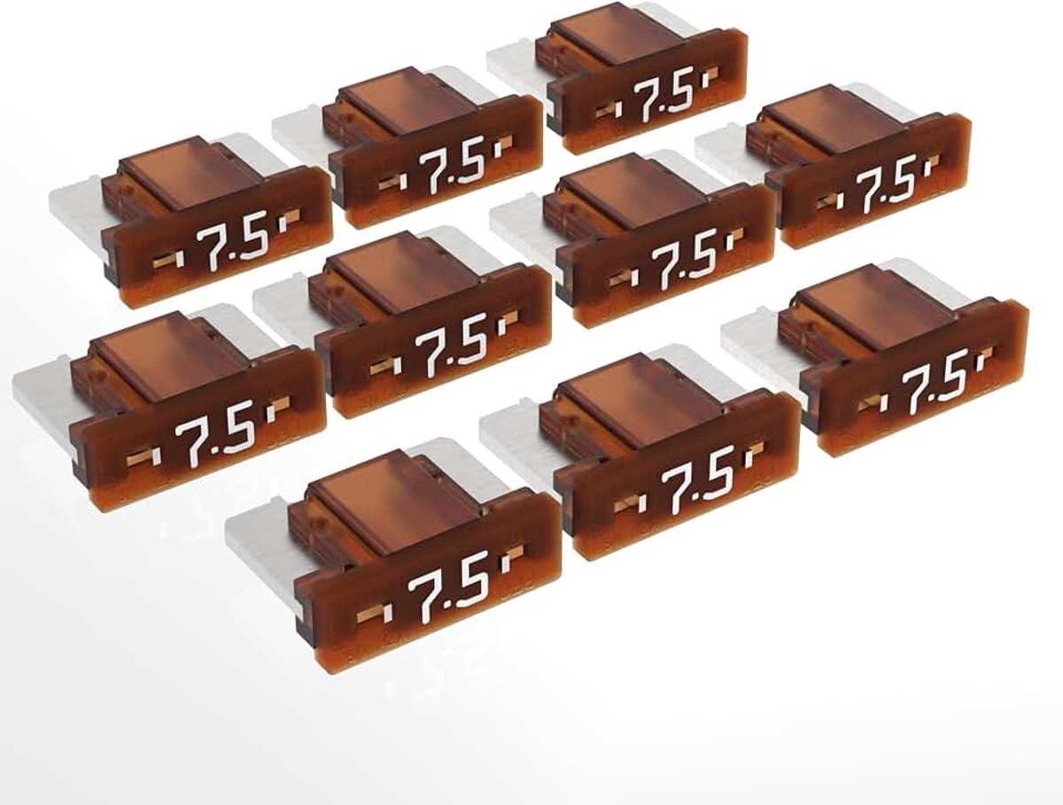 Platte steekzekeringen 2A - 30A keuze: 7,5 A, bruin, 10 stuks | 12 V/58 V elektrische voertuigen, ISO 8820-10