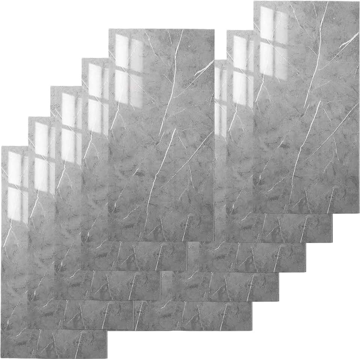 Tegelstickers marmerlook, 10 stuks, 60 x 30 cm, zelfklevende tegels, waterdicht, afneembare tegelfolie voor keukenachterwand, badkamer, woonkamer, wandtegels (wit)