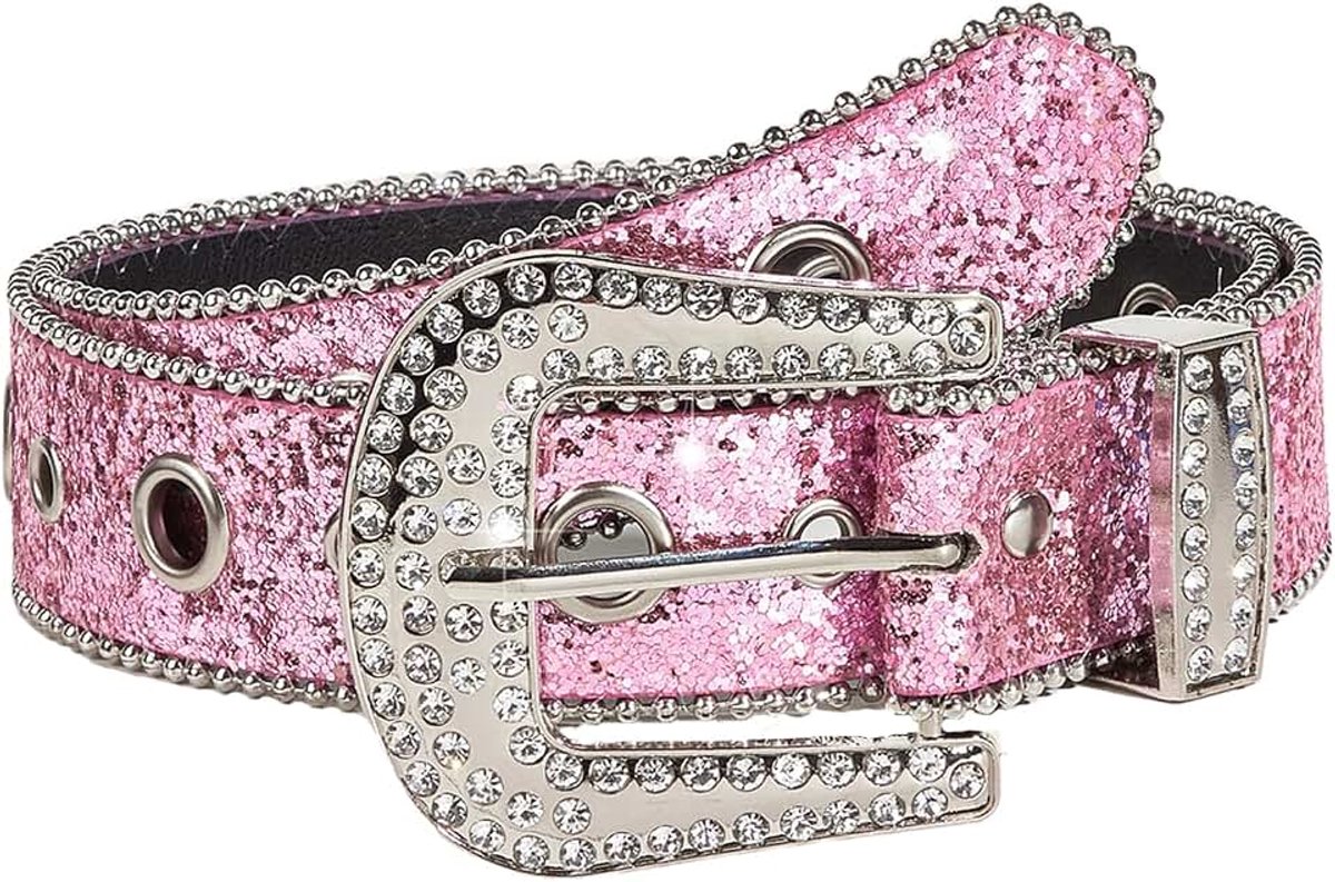 Tailleriem Kristal Strass, Western Bling Klinknagels Lederen Riem, Dames Strass Riem, Modieuze Damesriem met Gesp Van Legering voor Jeans, Broeken, Jurken
