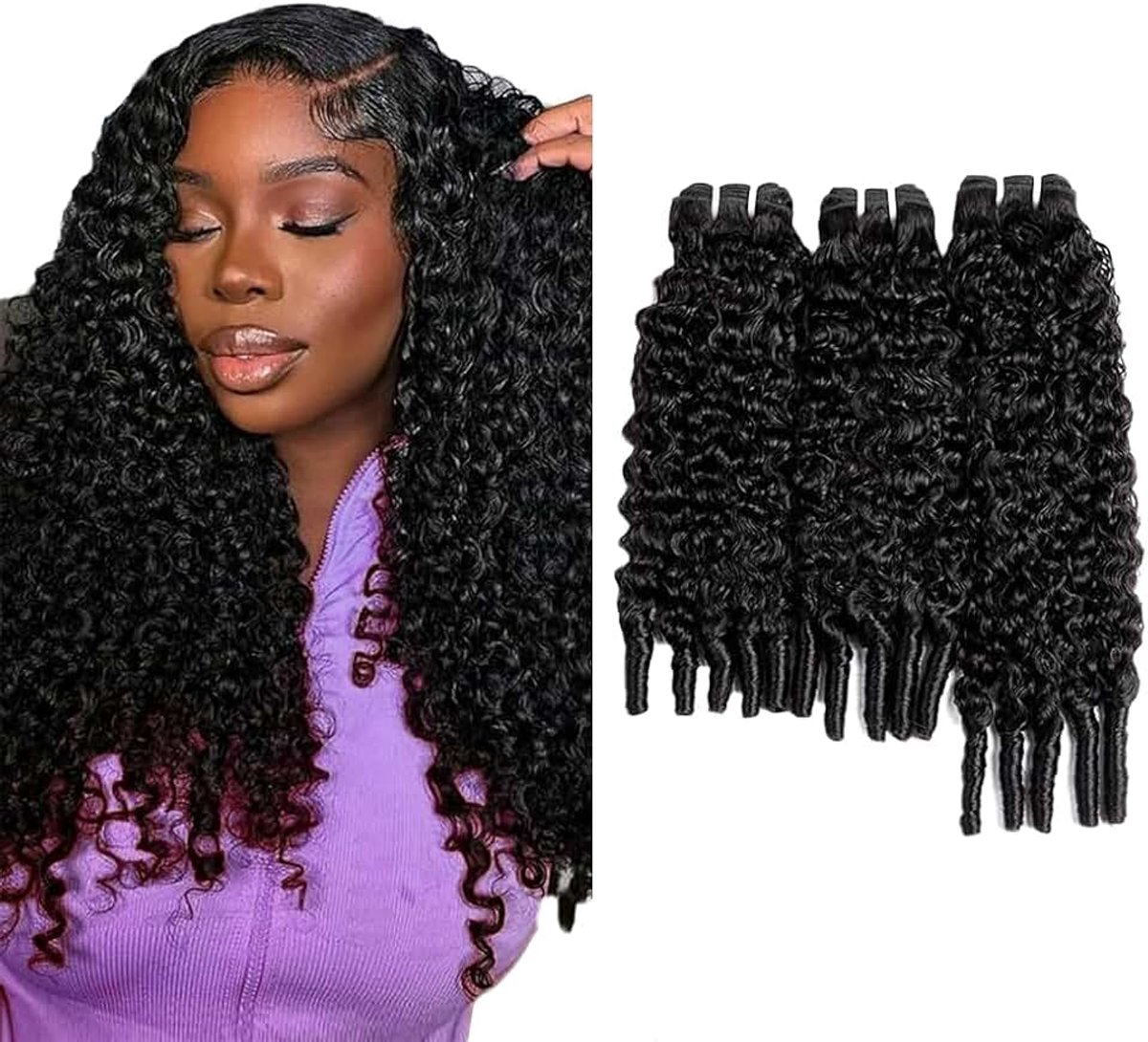 Human Hair Extension Burmese Curly Water Wave menselijk haar Bundles Brazilian Virgin Hair 1B Natural Black Minimal detachment For Women 3 Bundles Total 300g 14 16 18 Inch