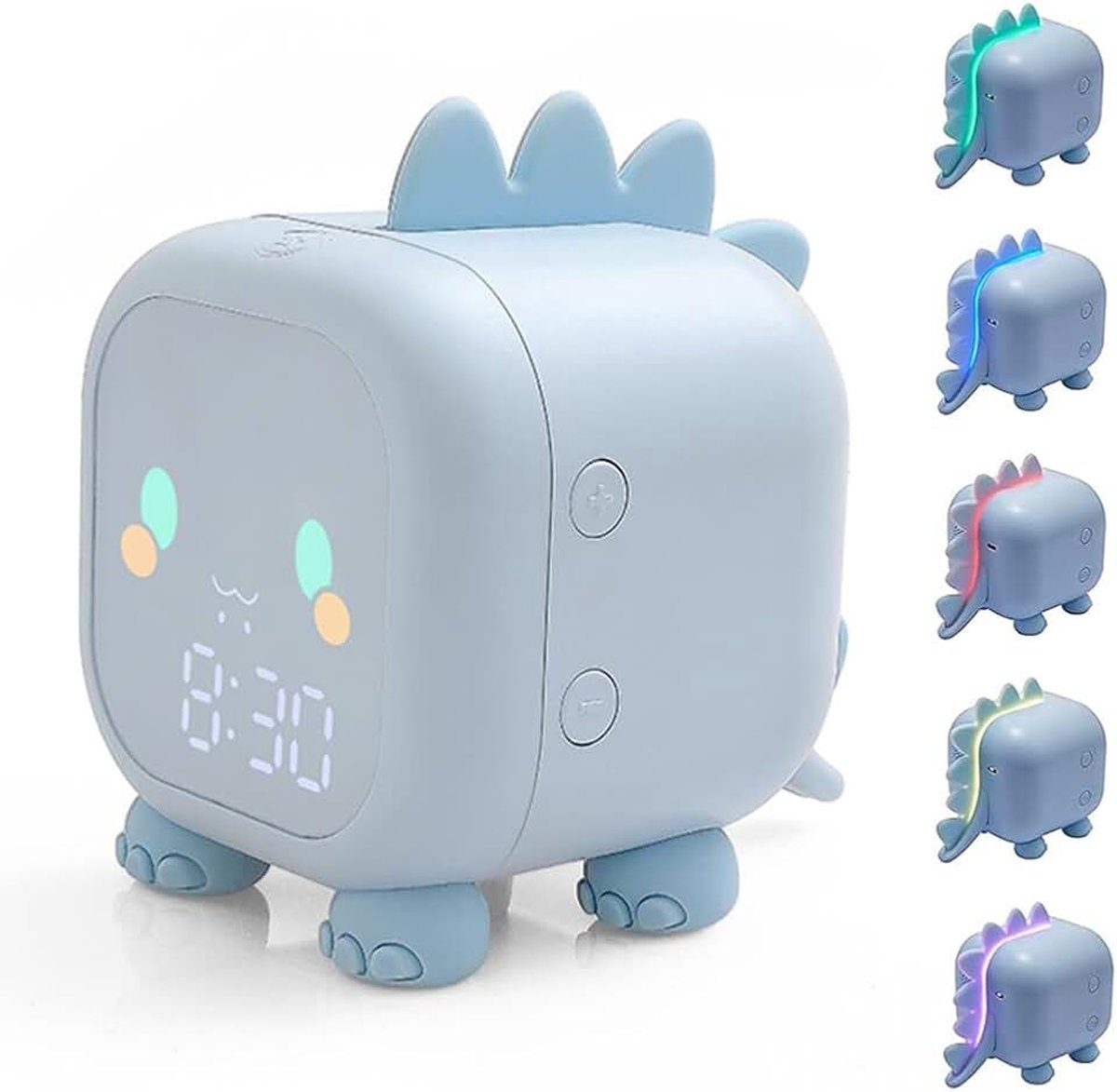 Dinosaurier Kinderwekker Digitale Klok Met Nachtlampje Timer Snooze-Functie 2 Wekkers 6 Beltonen Instelbaar-Blauw