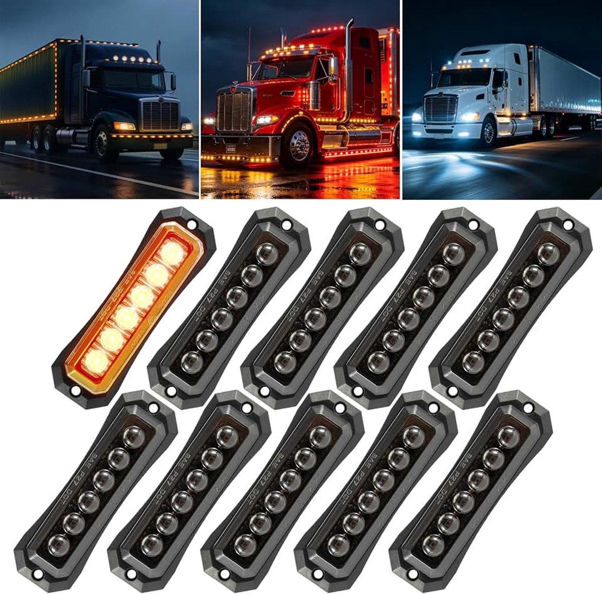 10 x LED-Markeringslampen 12 V-24 V Met 6 LED (Geel) | Rooklenzen Universeel Waterdicht Voor Vrachtwagen Bestelwagen Aanhanger Auto Boot