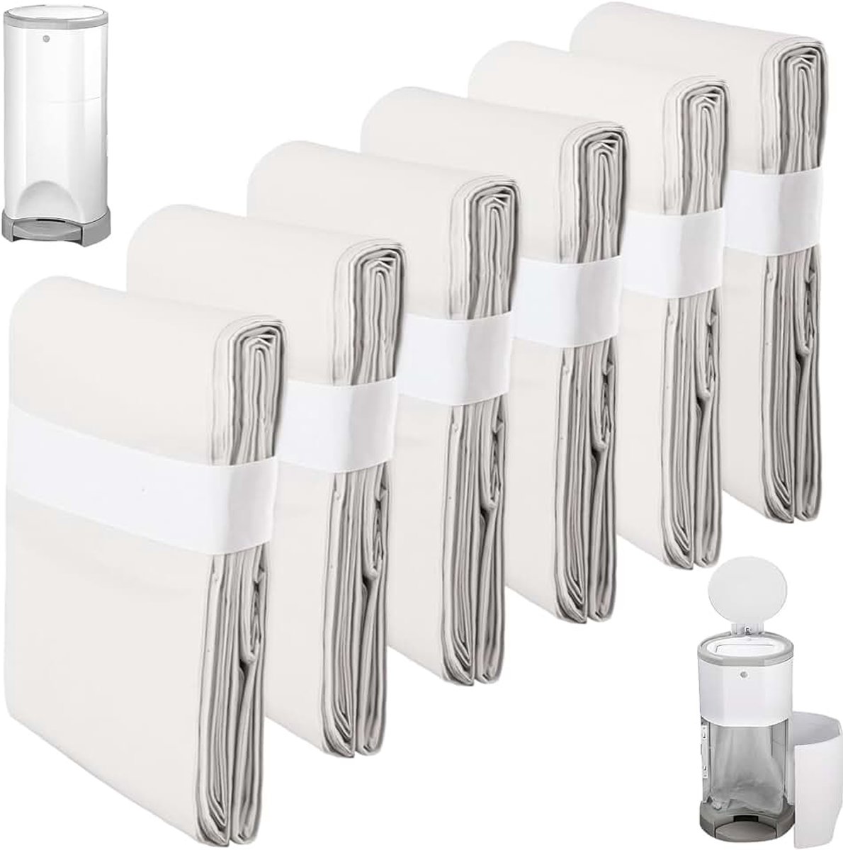 Navulfolie compatibel met mand, 16 l navulzak, navulfolie, luieremmer, vuilniszak, luiertas, geurdicht, wit, 6 stuks