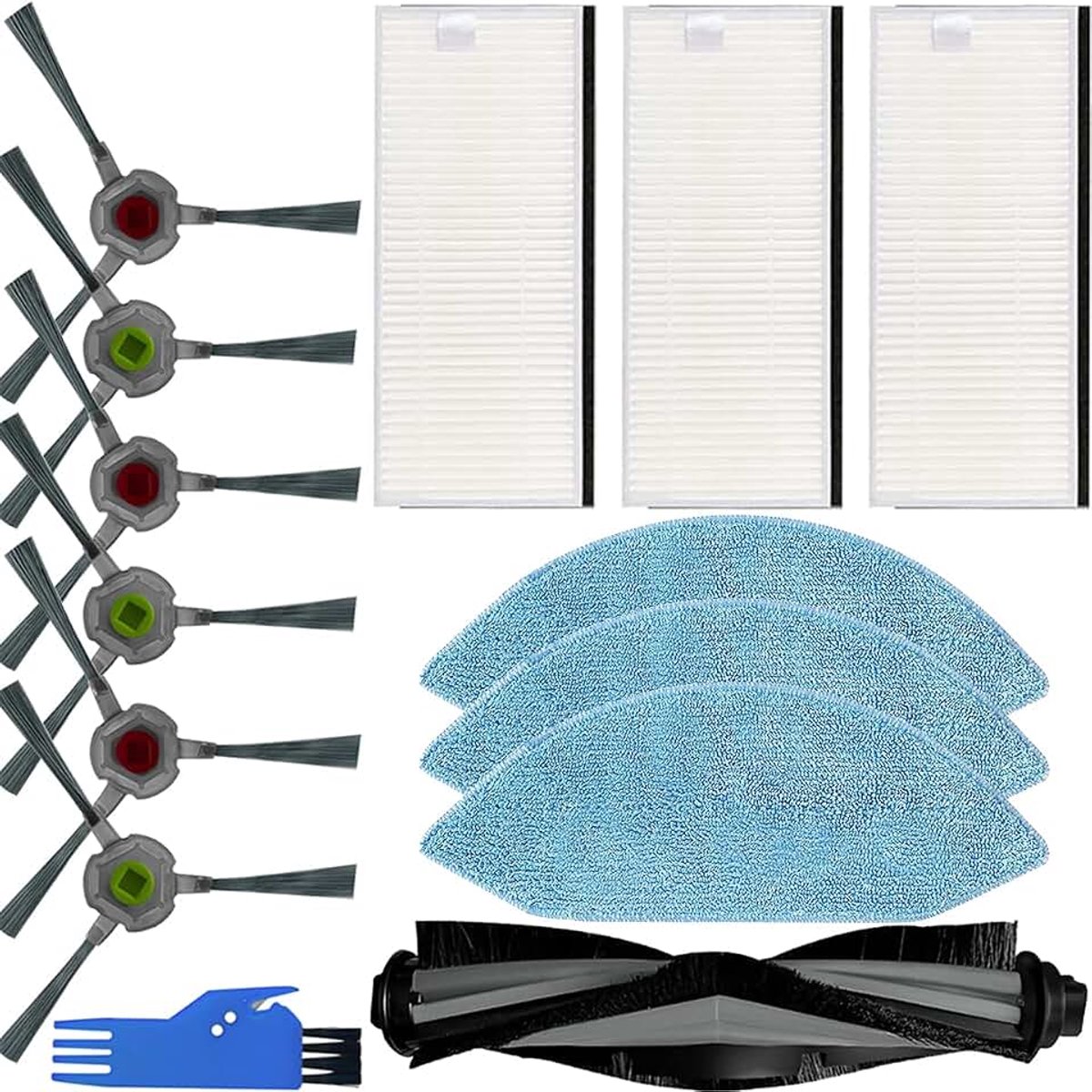 Accessories Kit for Ecovacs Deebot ozmo U2 DGN22 U2 Pro Robot Vacuum Cleaner, Replacement Parts Kit 1 Main Brush, 6 Side Brush, 3 HEPA Filter, 3 Mop Cloth, 1 Cleaning Brush (13 Pack)