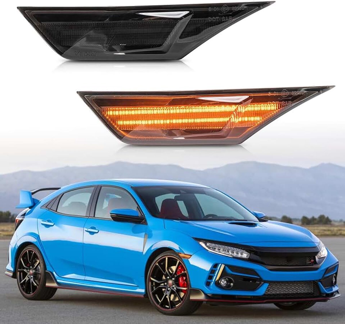Zijmarkeringslichten voor 2017-2022 H.onda Civic Type R FK8 voorzijde amber LED zijrepeater knipperende lens rook