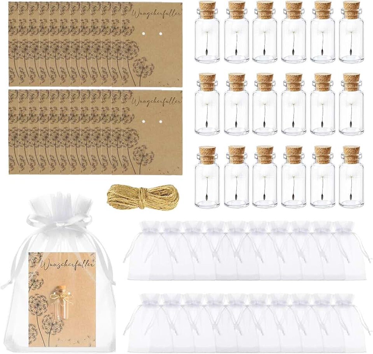 Wensvuller, 24 sets echte paardenbloem in glas, geluksbrenger, wensbloem voor je wensen, eeuwig houdbaar, perfect cadeau-idee voor verjaardag, bruiloft, Moederdag, Pasen enz.