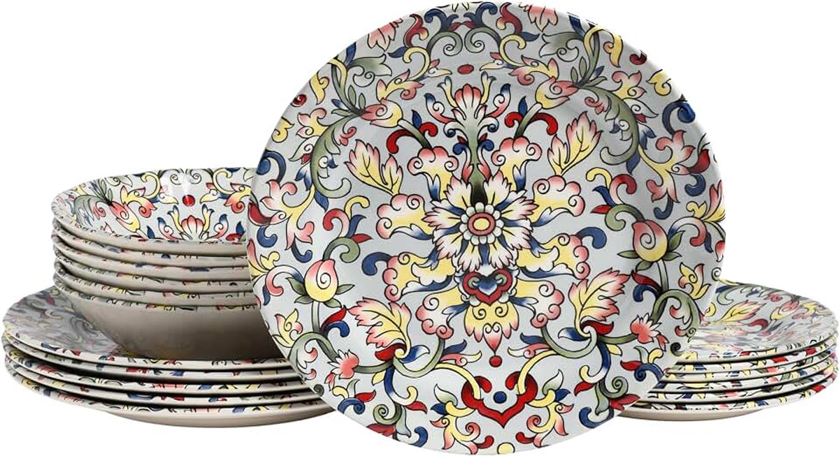 24016, serie Arabesque, 18-delige serviesset voor 6 personen, bordenset van aardewerk, vaatwasser- en magnetronbestendig, kwaliteitsproductie
