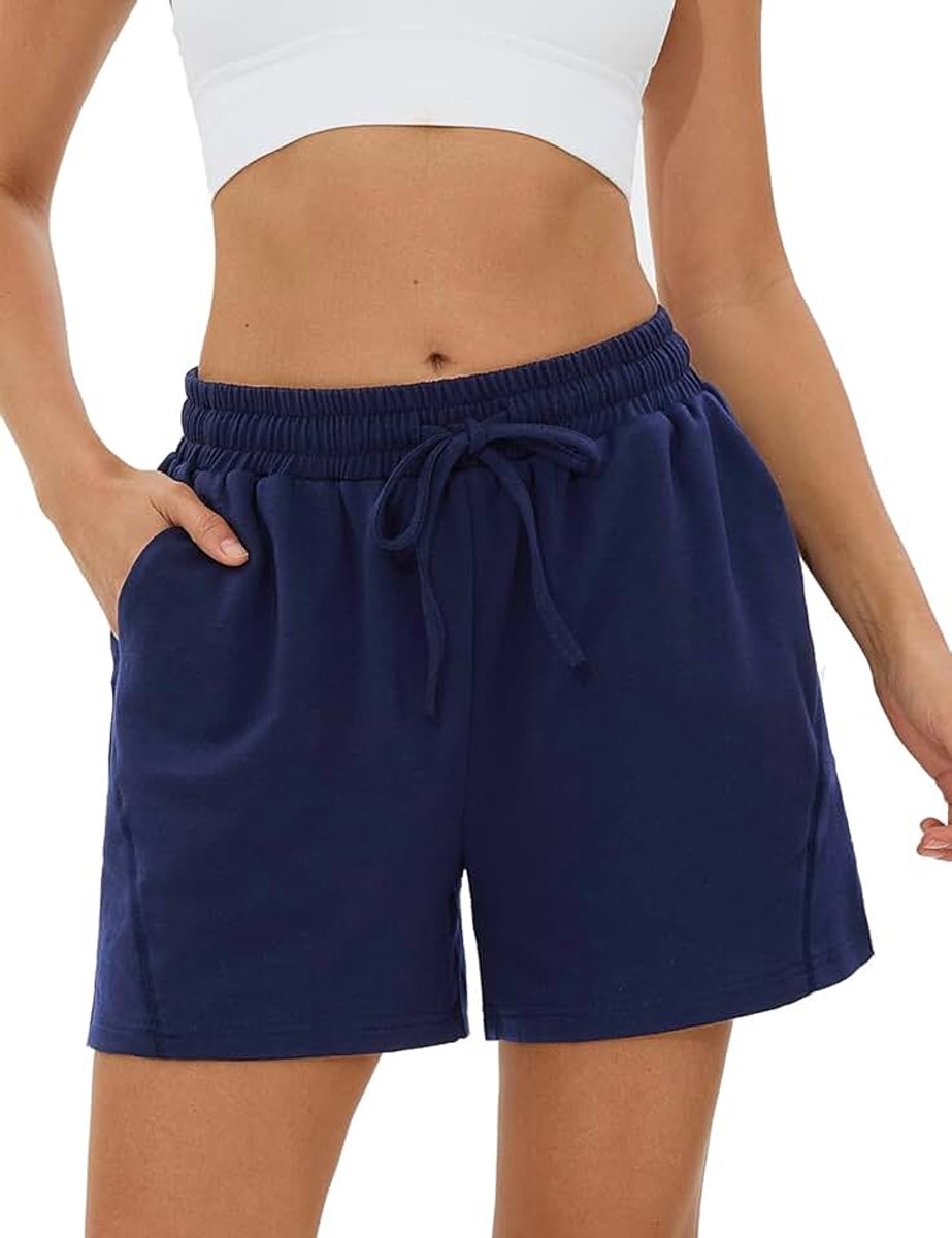 Shorts, katoen, hoge taille, sportbroek, vrijetijdsbroek met zakken, zacht, ademend, joggingbroek voor hardlopen, fitness, hardlopen, gym, S-XXL