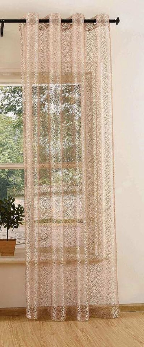 Gordijn, netstructuur, met ogen, eenkleurig, transparant, deco, gordijn, netgordijn, 1 stuk, 245x140, kleur taupe, afmeting 245 cm x 140 cm