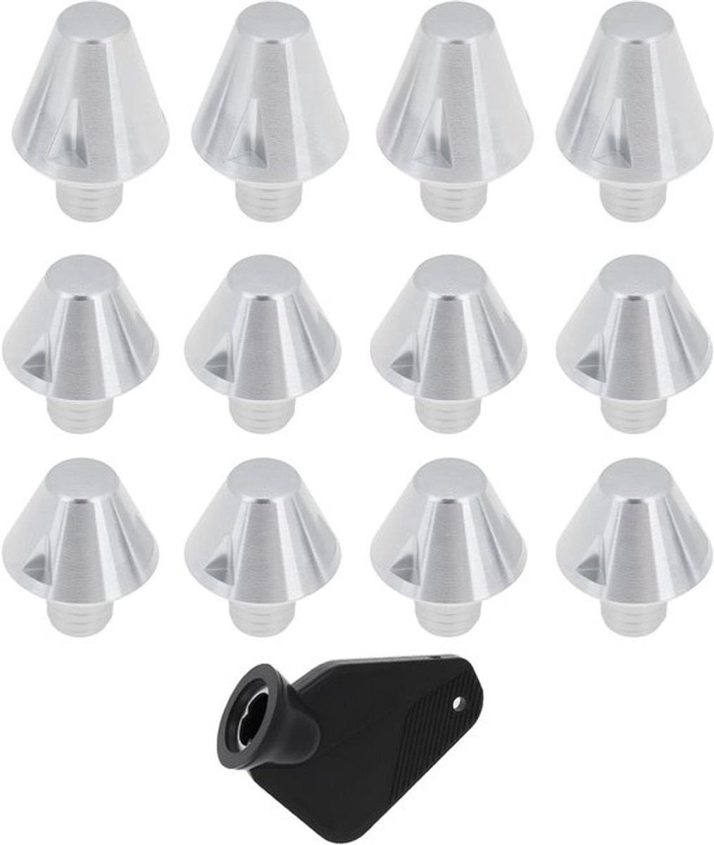 - Voetbal Schoen Spike - Aluminium - 12 stuks - Zilver - M6 - 4 stuks/14mm, 8 stuks/10mm met Sleutel.