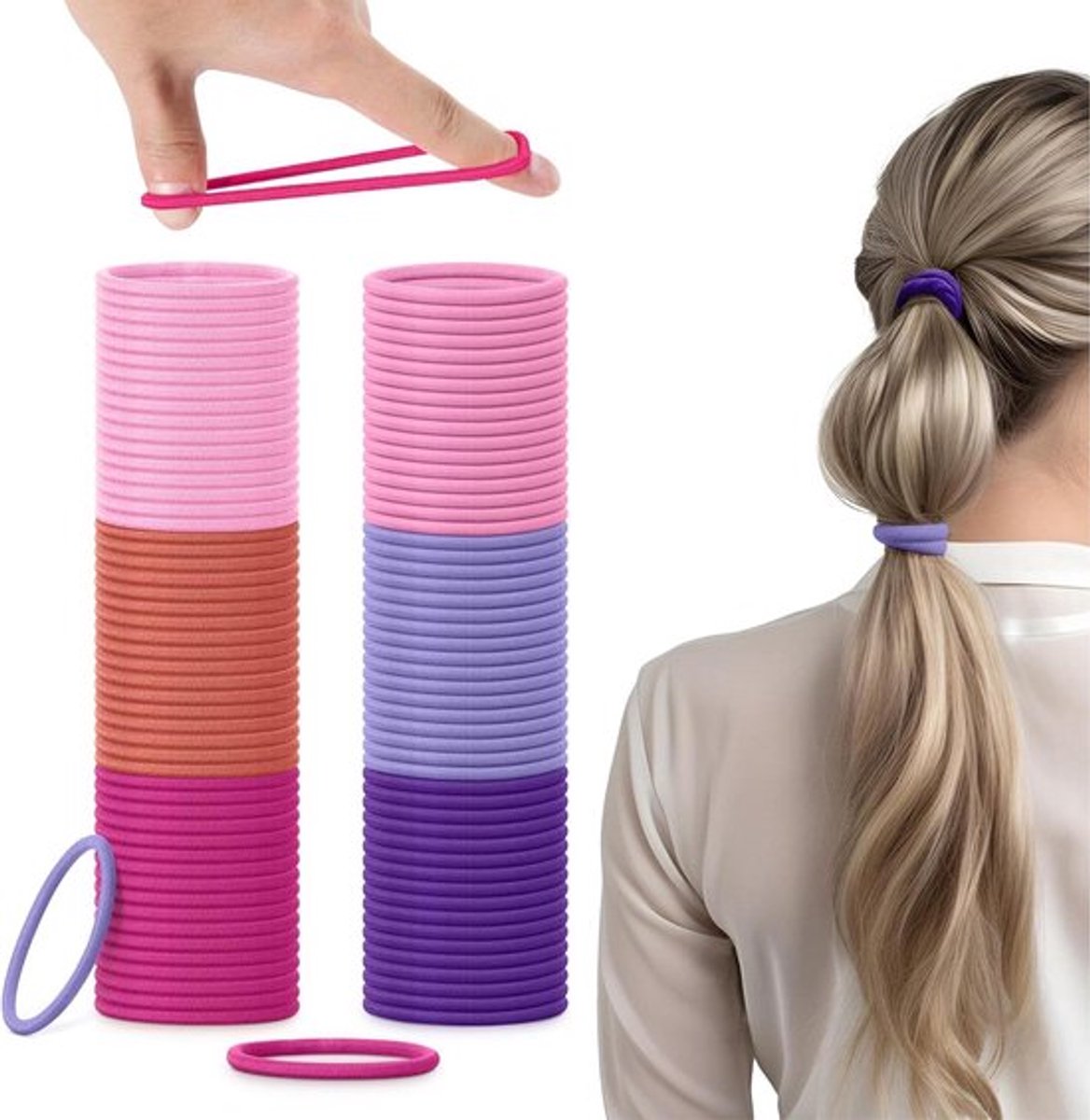 Dikke haarbanden - Haar elastiekjes - Verpakking van 100 stuks - Dames en heren - Niet-metalen bobbels - Alle texturen - Naadloze paardenstaart houders - Geen beschadigingen