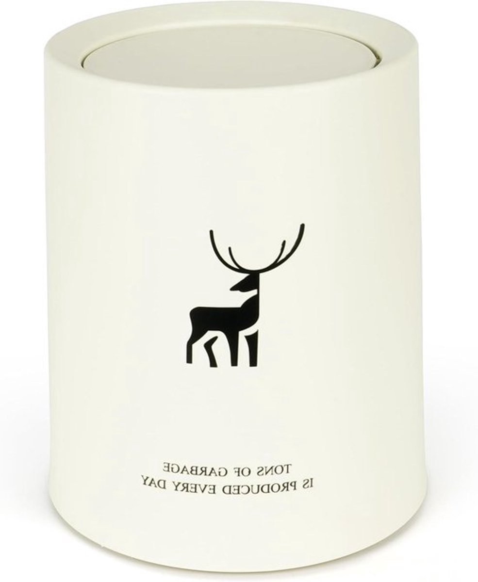 - Afvalbak voor kleine ruimtes - Plastic prullenbak met deksel - Wit - 12 liter - Thuis, keuken, slaapkamer of kantoor - Geschikt voor recycling - Model Small White Deer .