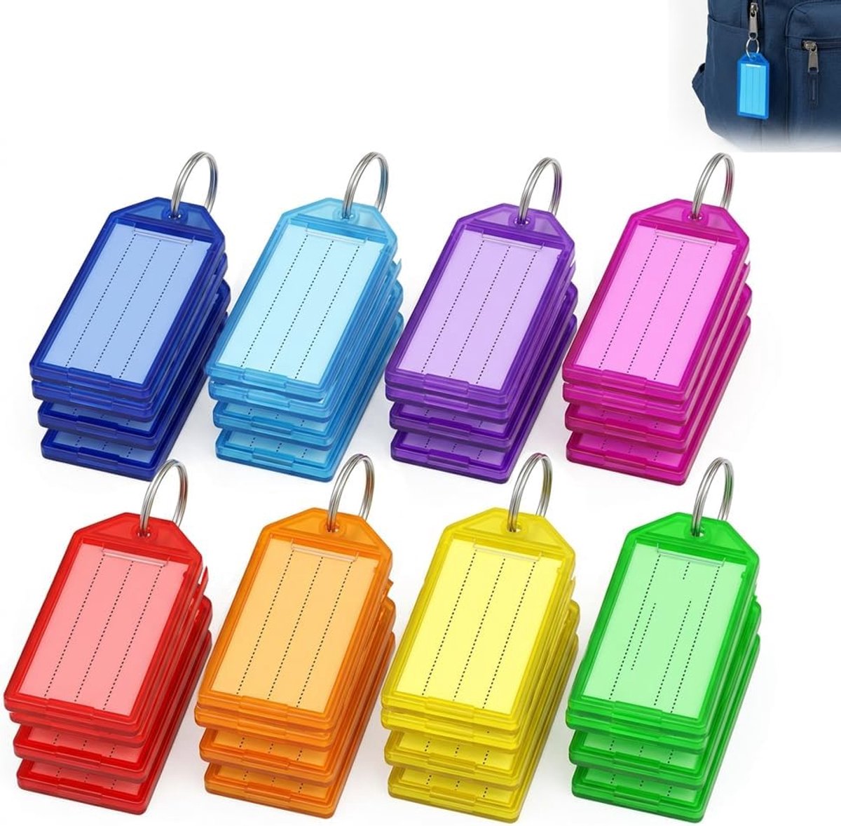 sleutellabels (set van 32) – Sleutellabels met labelvenster en metalen ring in 8 kleuren voor kantoren, hotels en thuis