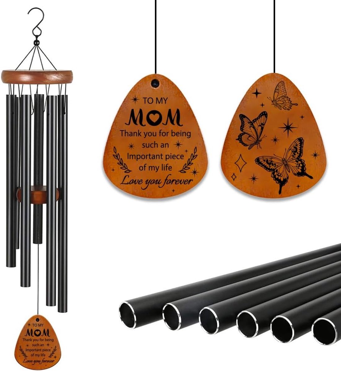 Metalen windgong muziek windgong voor moeder cadeau 30 x 16 cm windgong met aluminium bel vlinder windgong met dankbaarheid tekst gedenkteken windbel geschenken voor moeder tuin patio decor