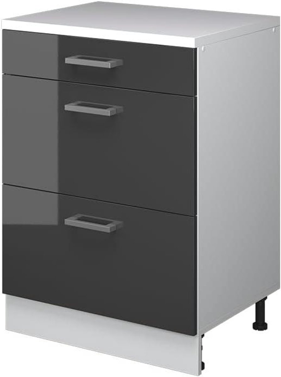 Keukenkast Ladekast - Opbergkast Keuken - Keuken Organiseren - Voor Schuine Wand - 60 cm Breed - Antraciet Hoogglans